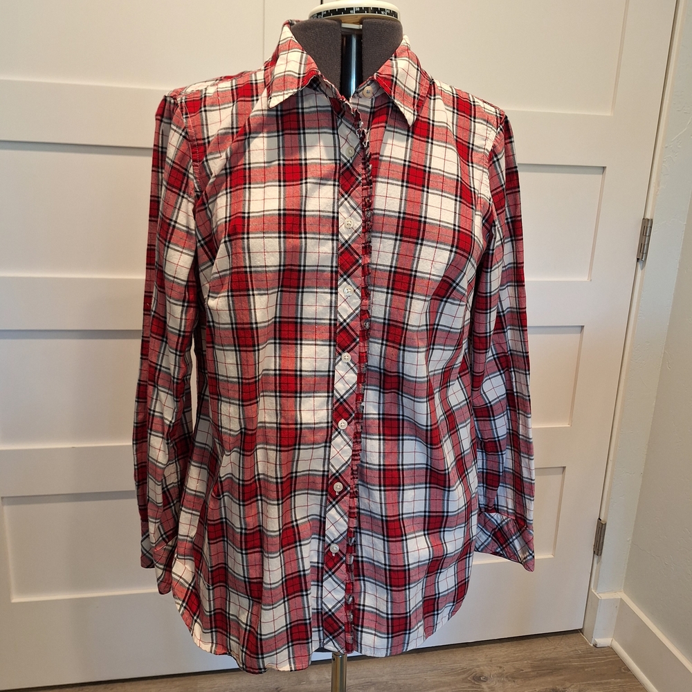 Talbots Red and White Plaid Holiday Blouse, 1X